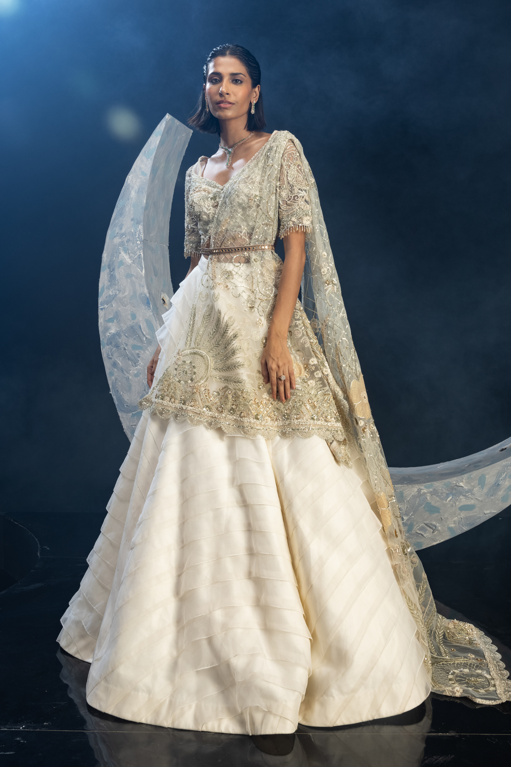Pearl White Swirl Lehenga