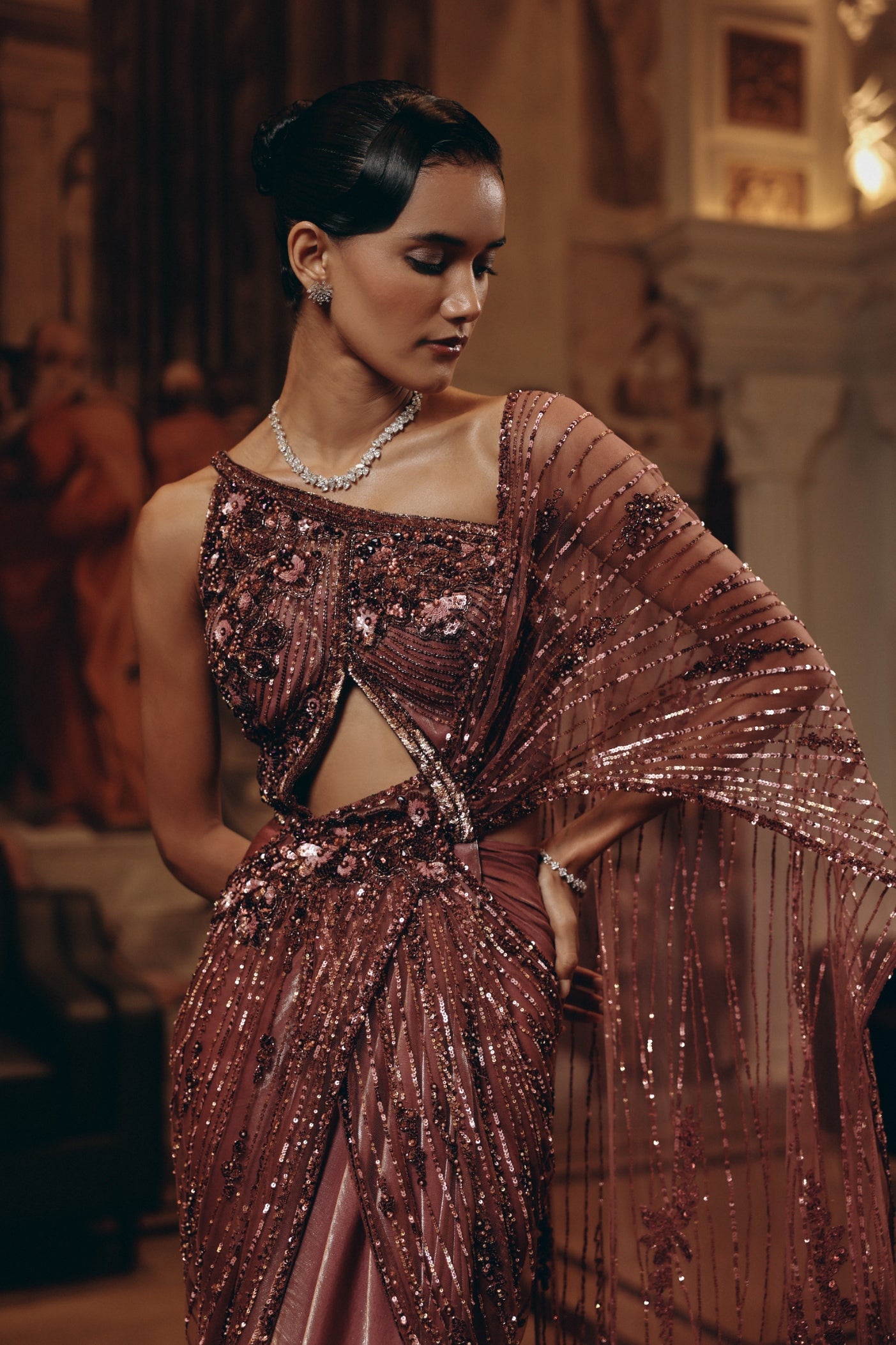 Embellished Cut-Out Saree