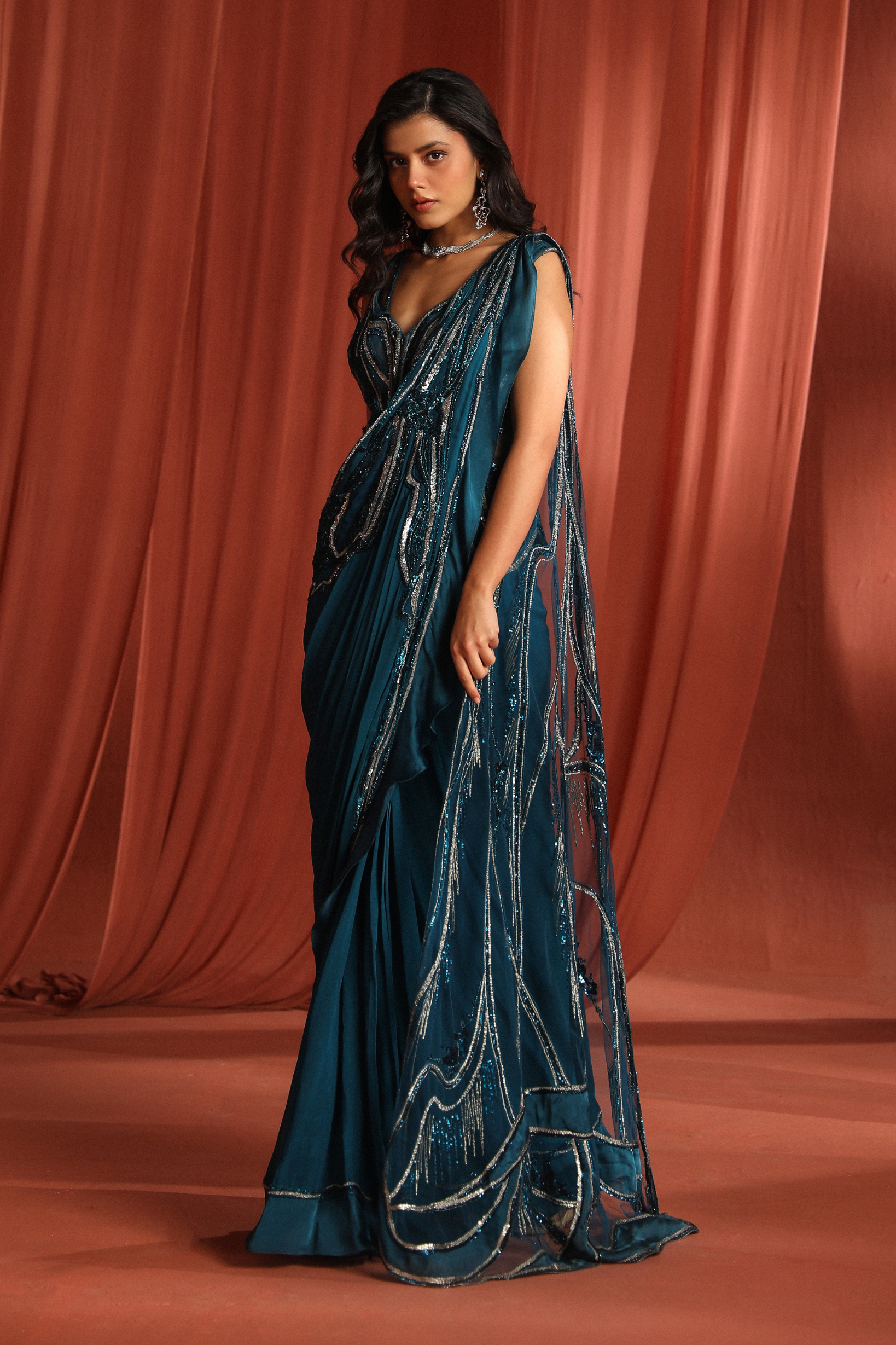 Teal Bloom Saree