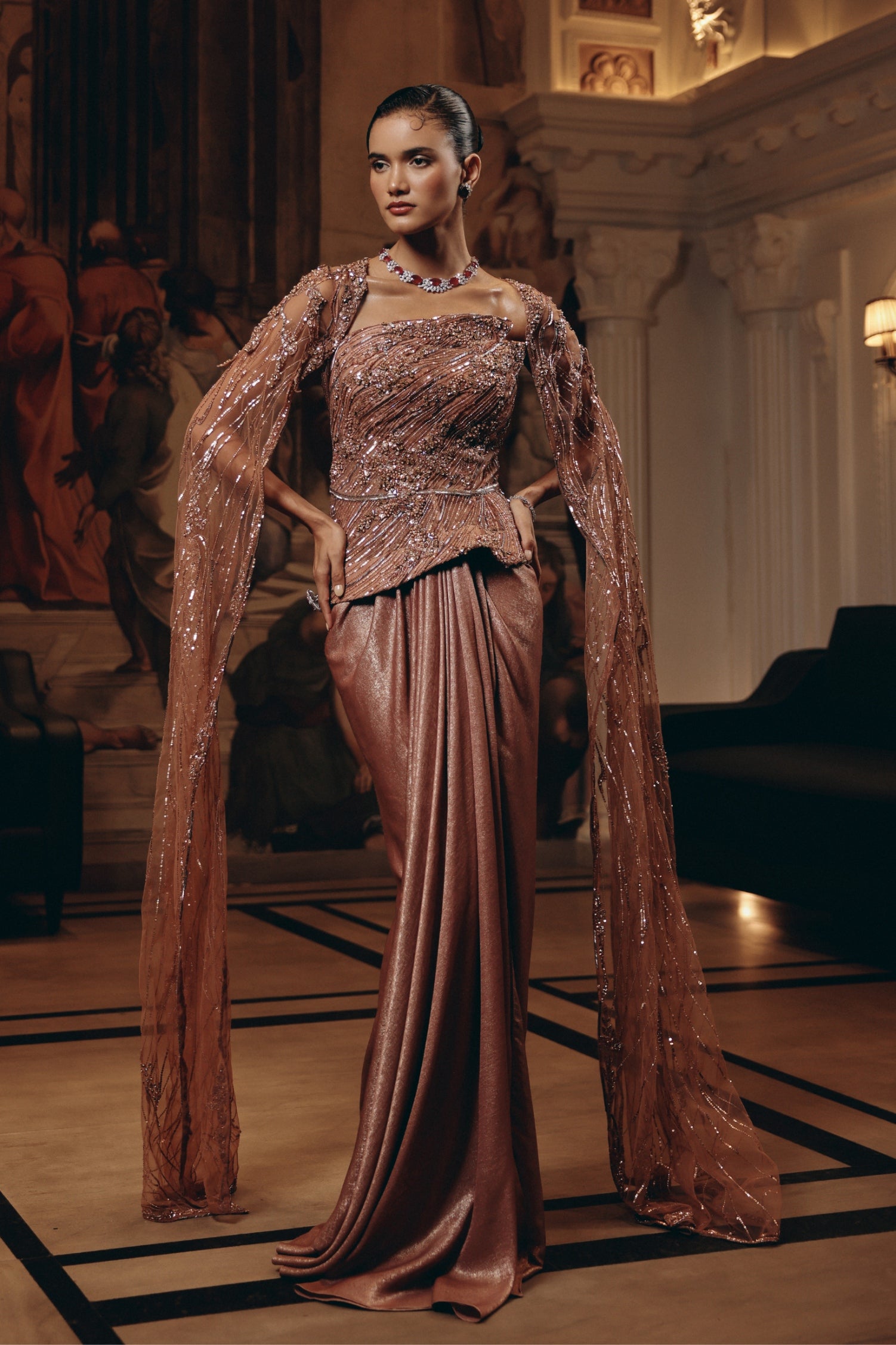 ROSE GOLD CAPE SAREE