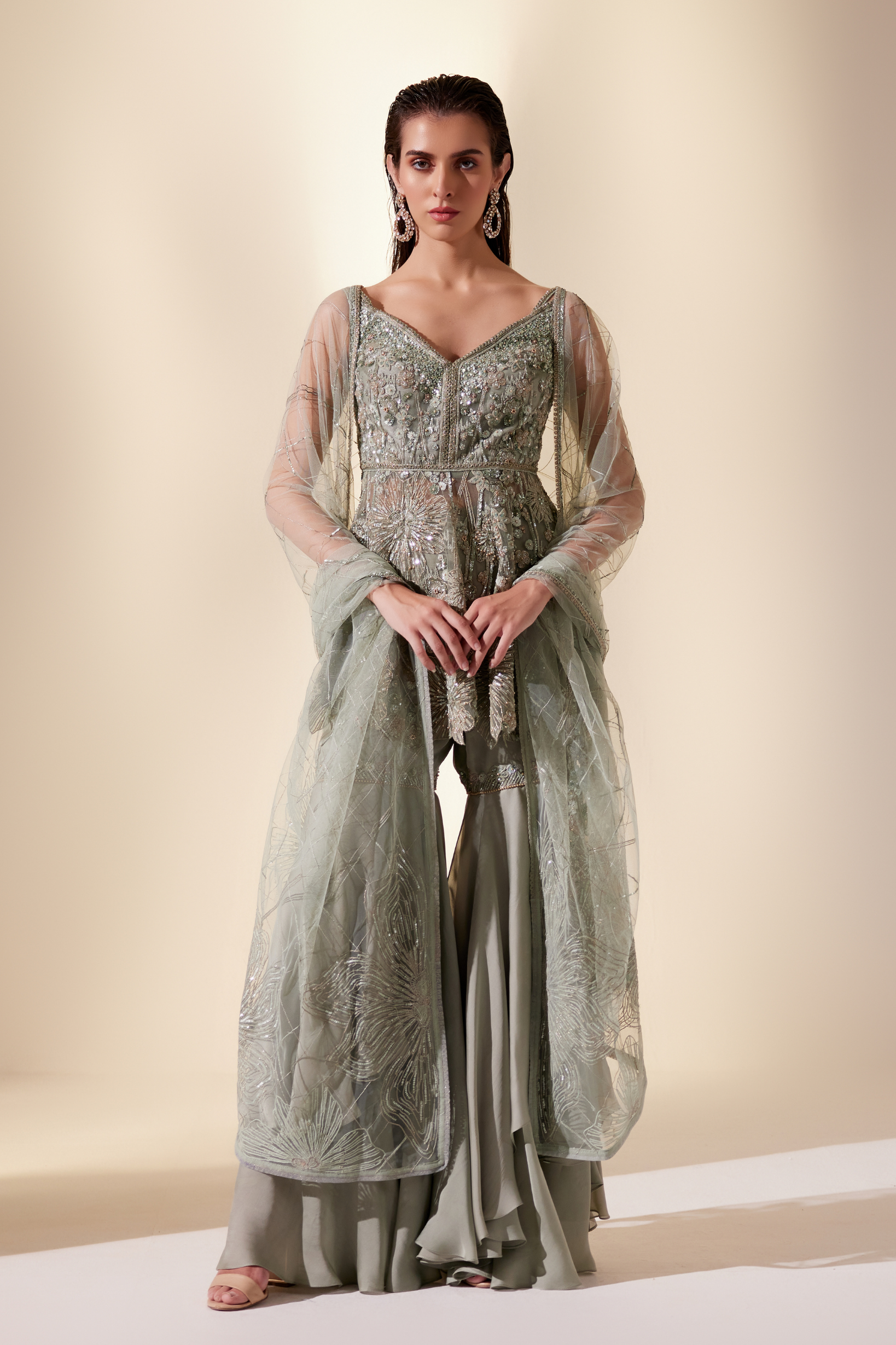Enchanted mint Sharara set (Green sharara)