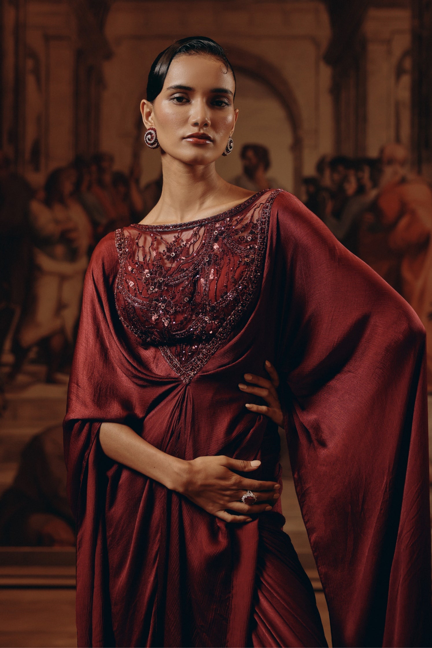 Garnet Draped Kaftan
