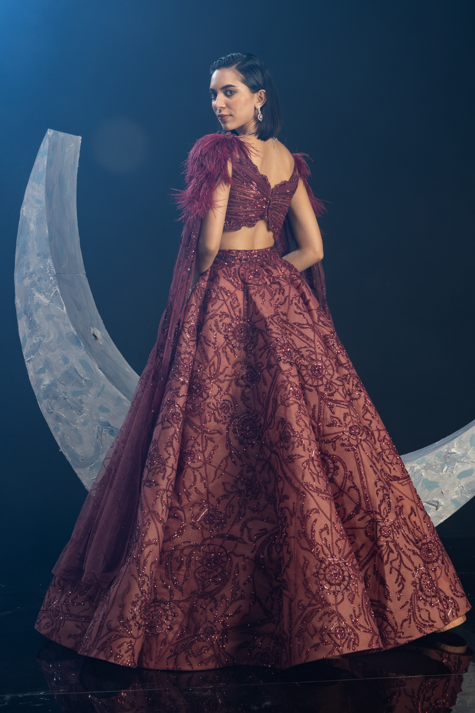 Wine Dewdrop Lehenga