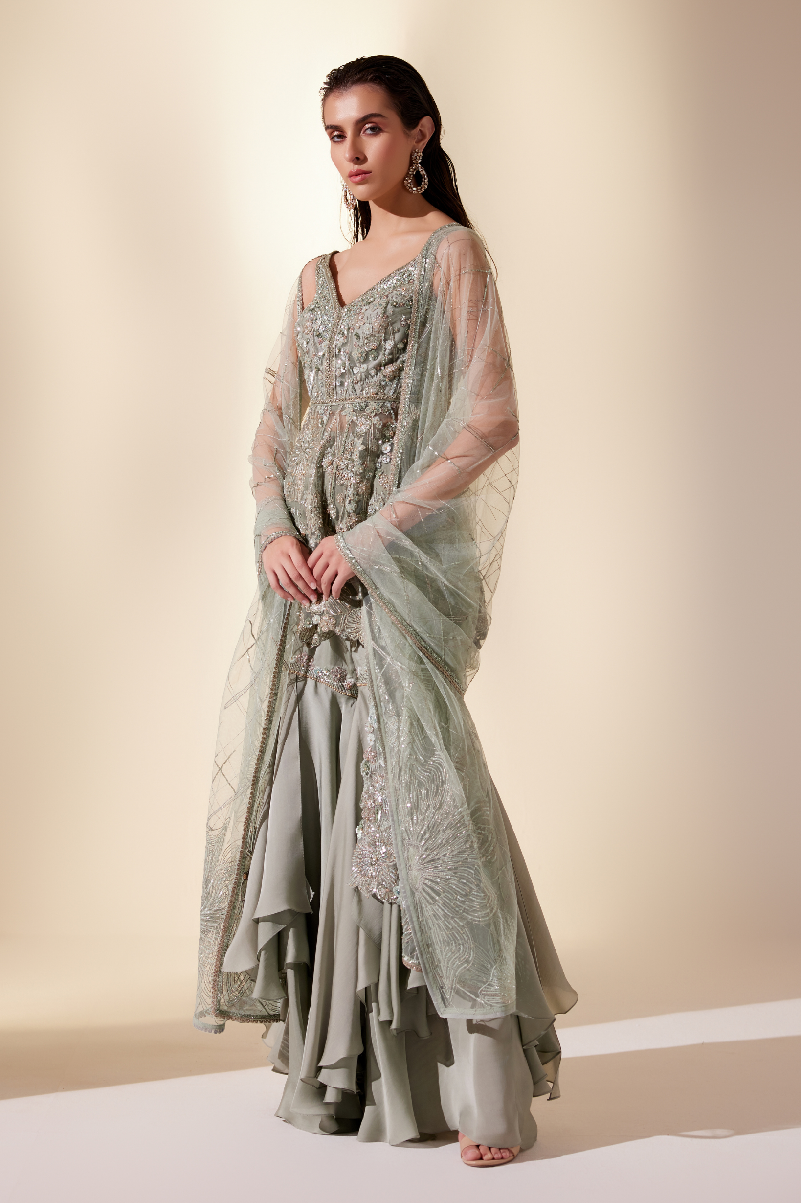Enchanted mint Sharara set (Green sharara)