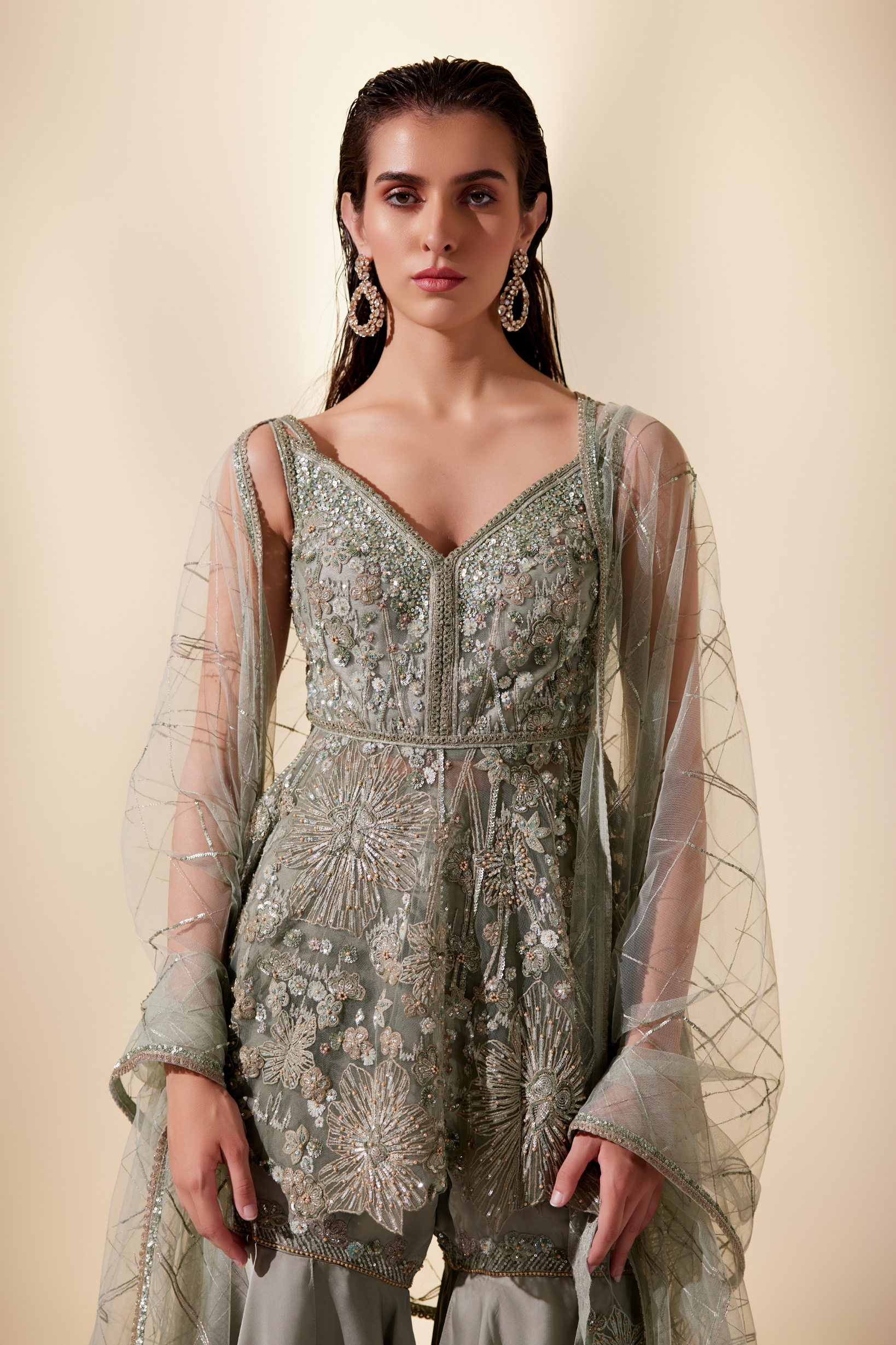 Enchanted mint Sharara set (Green sharara)