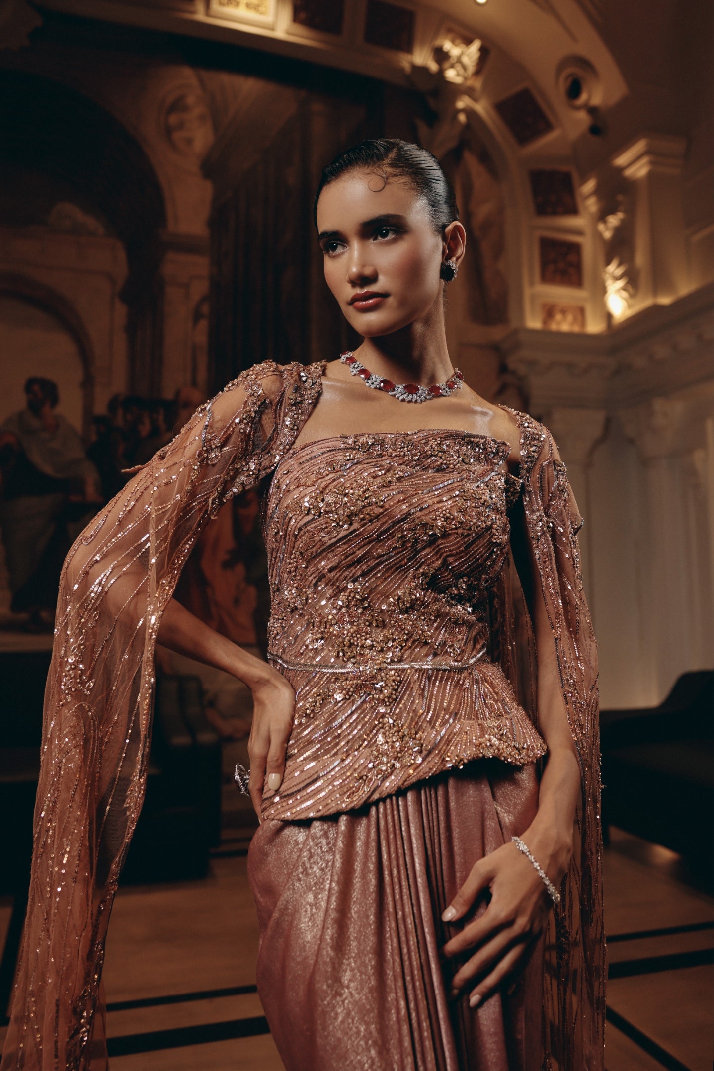 ROSE GOLD CAPE SAREE