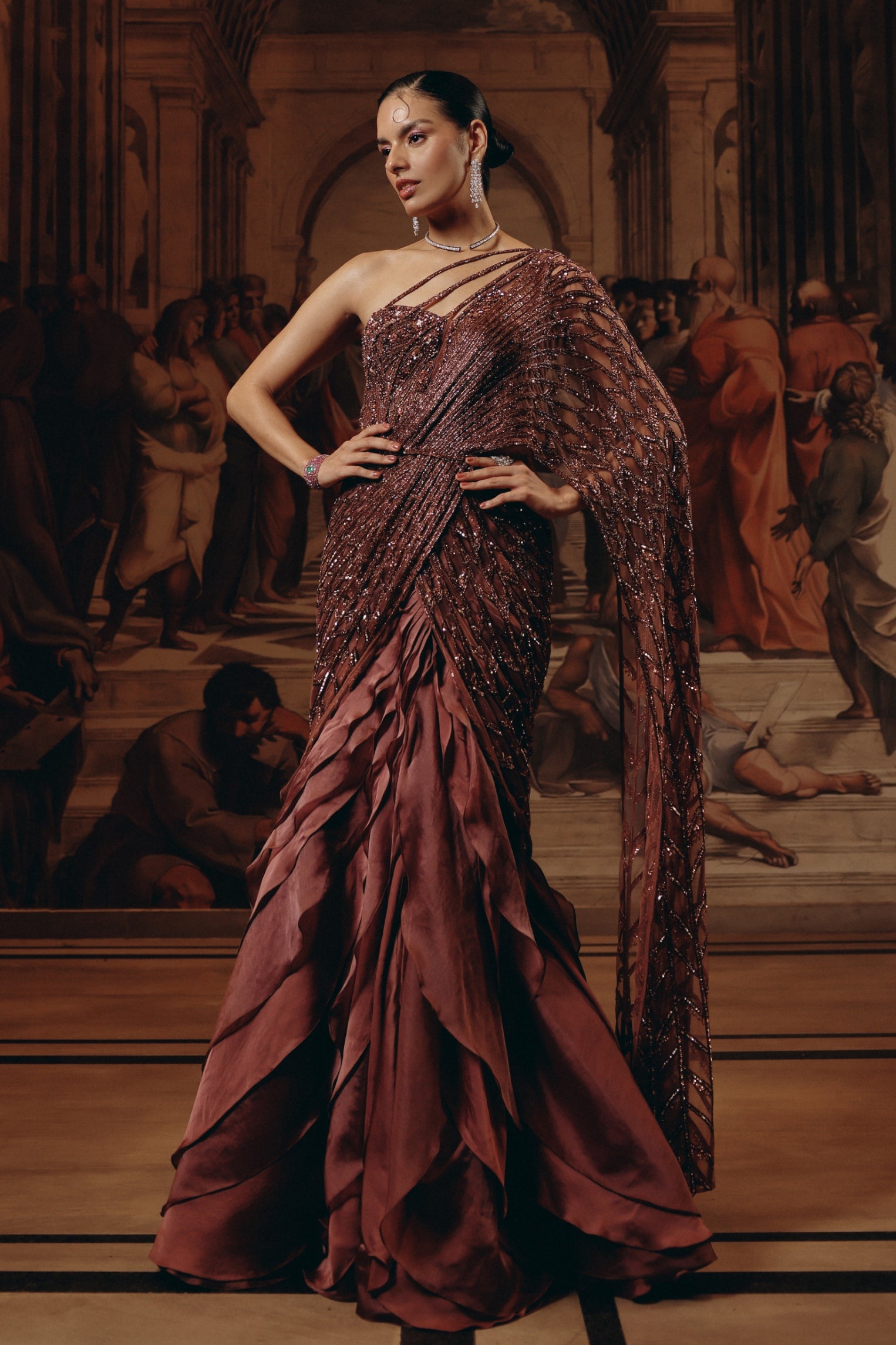 Garnet Ruffled Saree