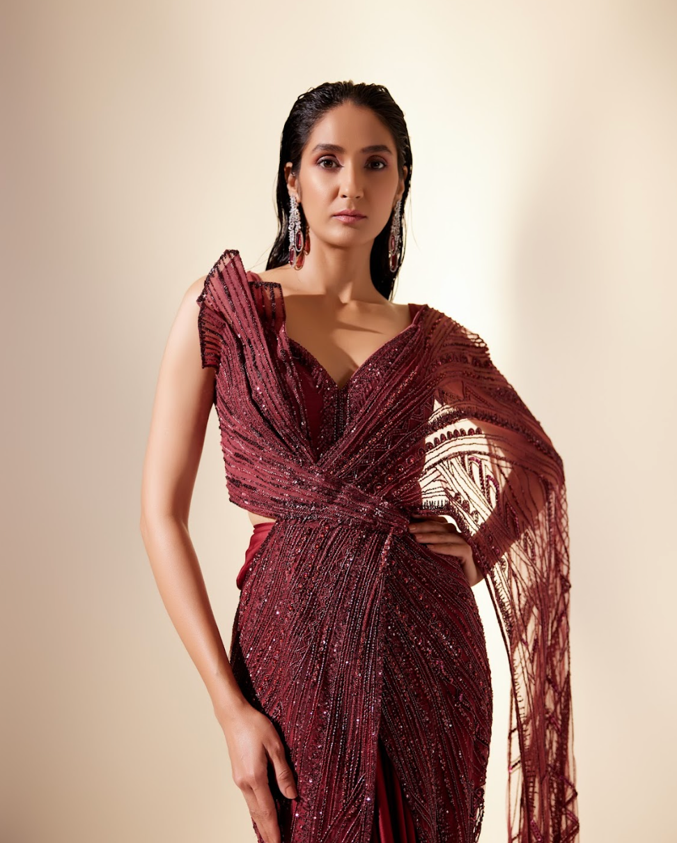 Wine Sizzling Whispers Saree