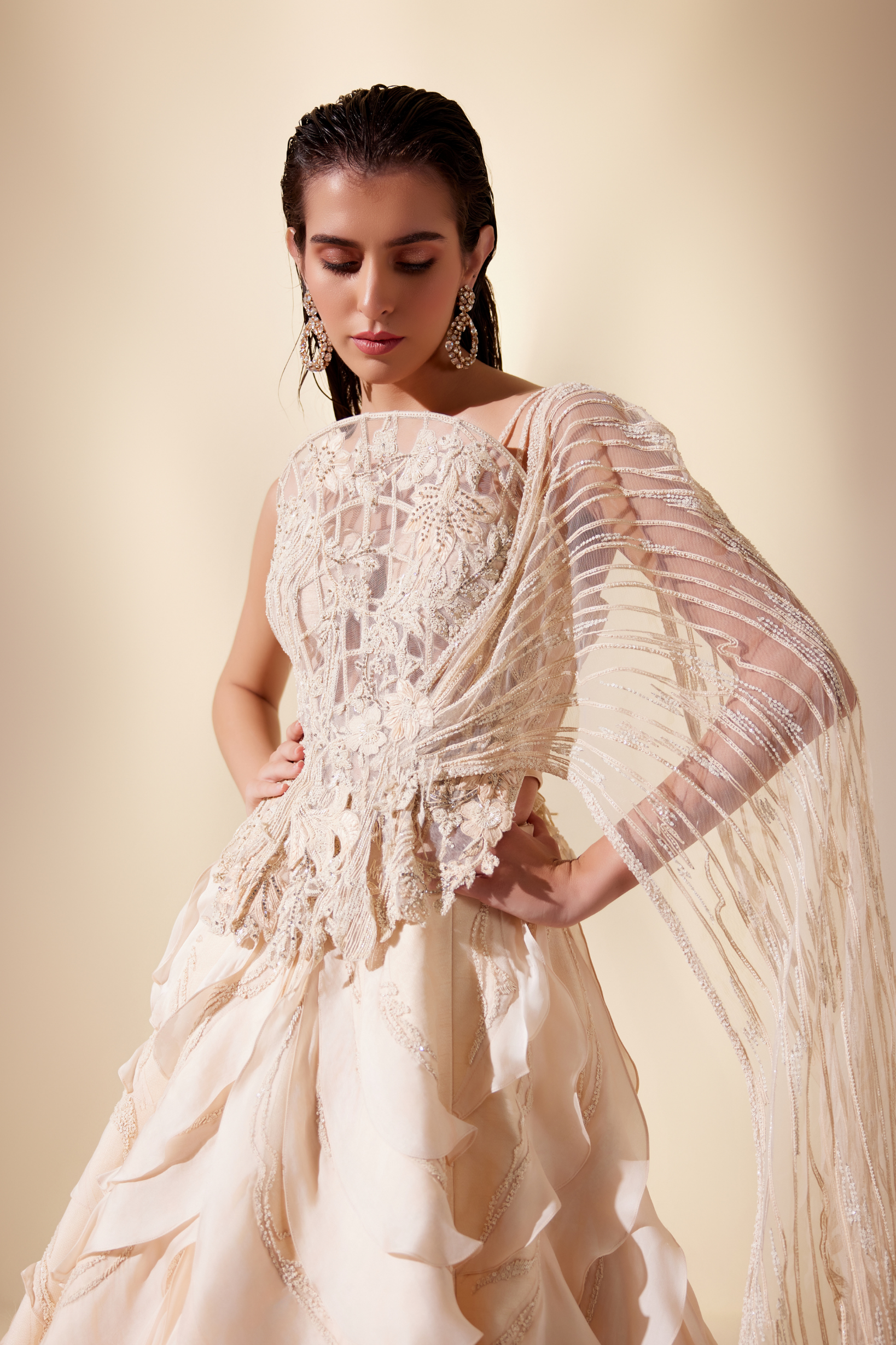 Lunar gleam lehenga set (ivory skirt)