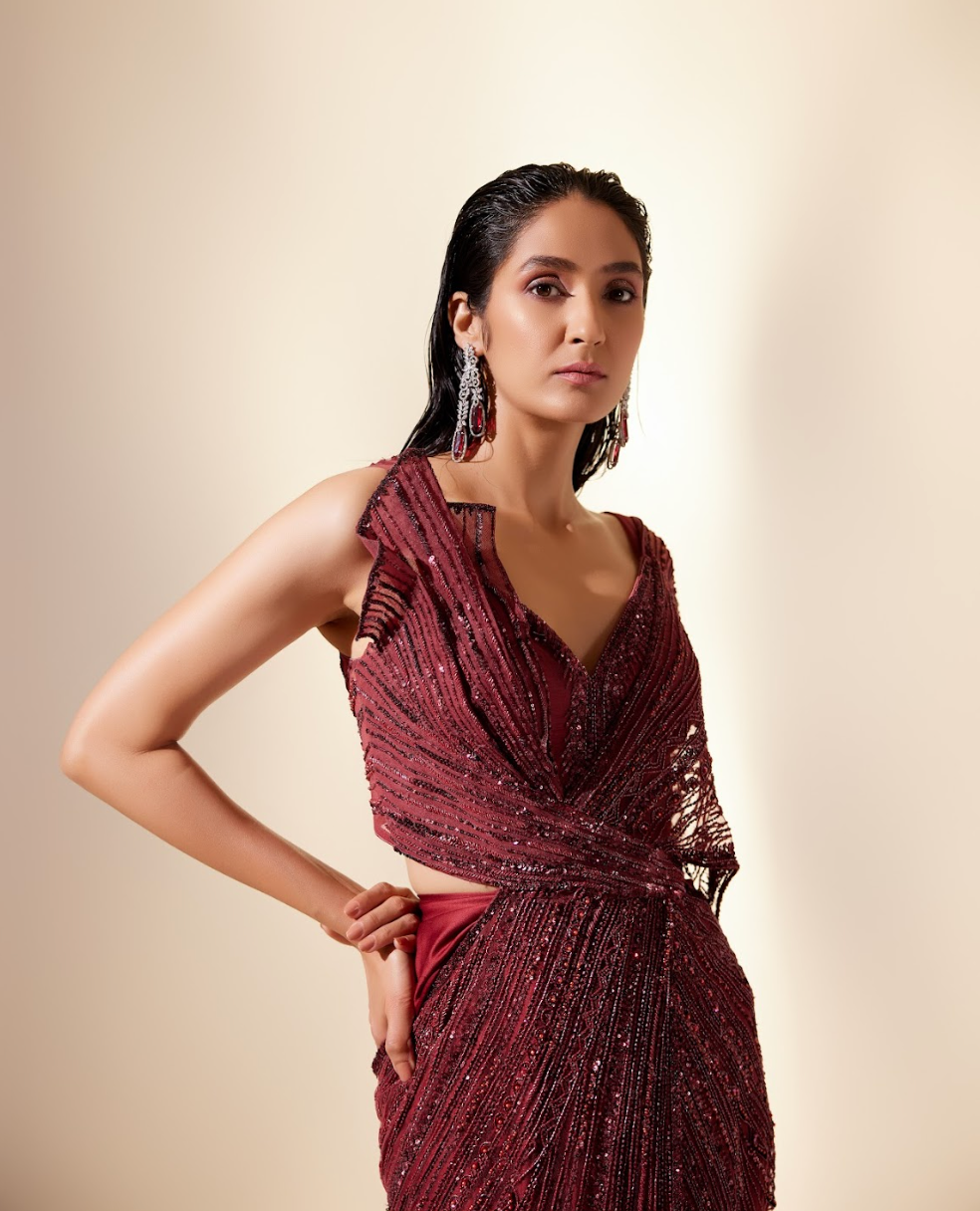 Wine Sizzling Whispers Saree