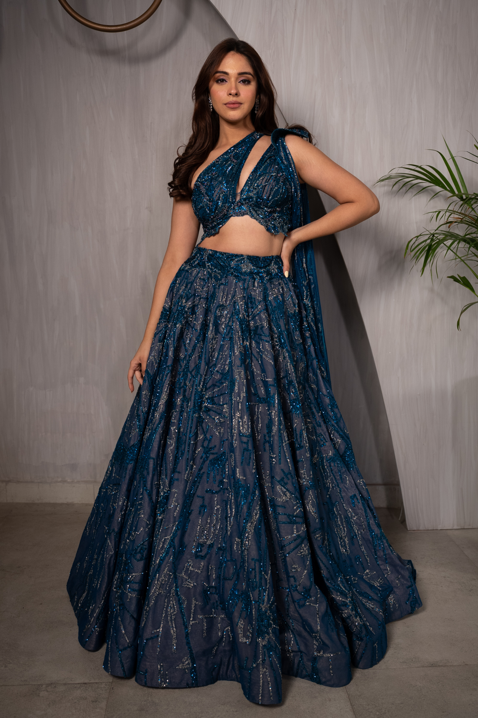 Priya Dora in Teal Bloom Lehenga