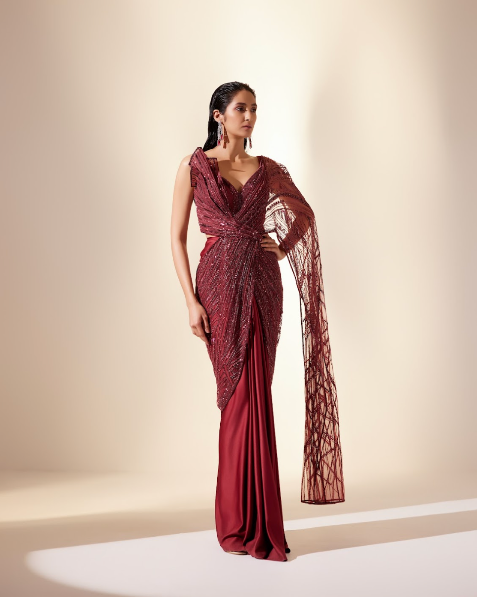 Wine Sizzling Whispers Saree