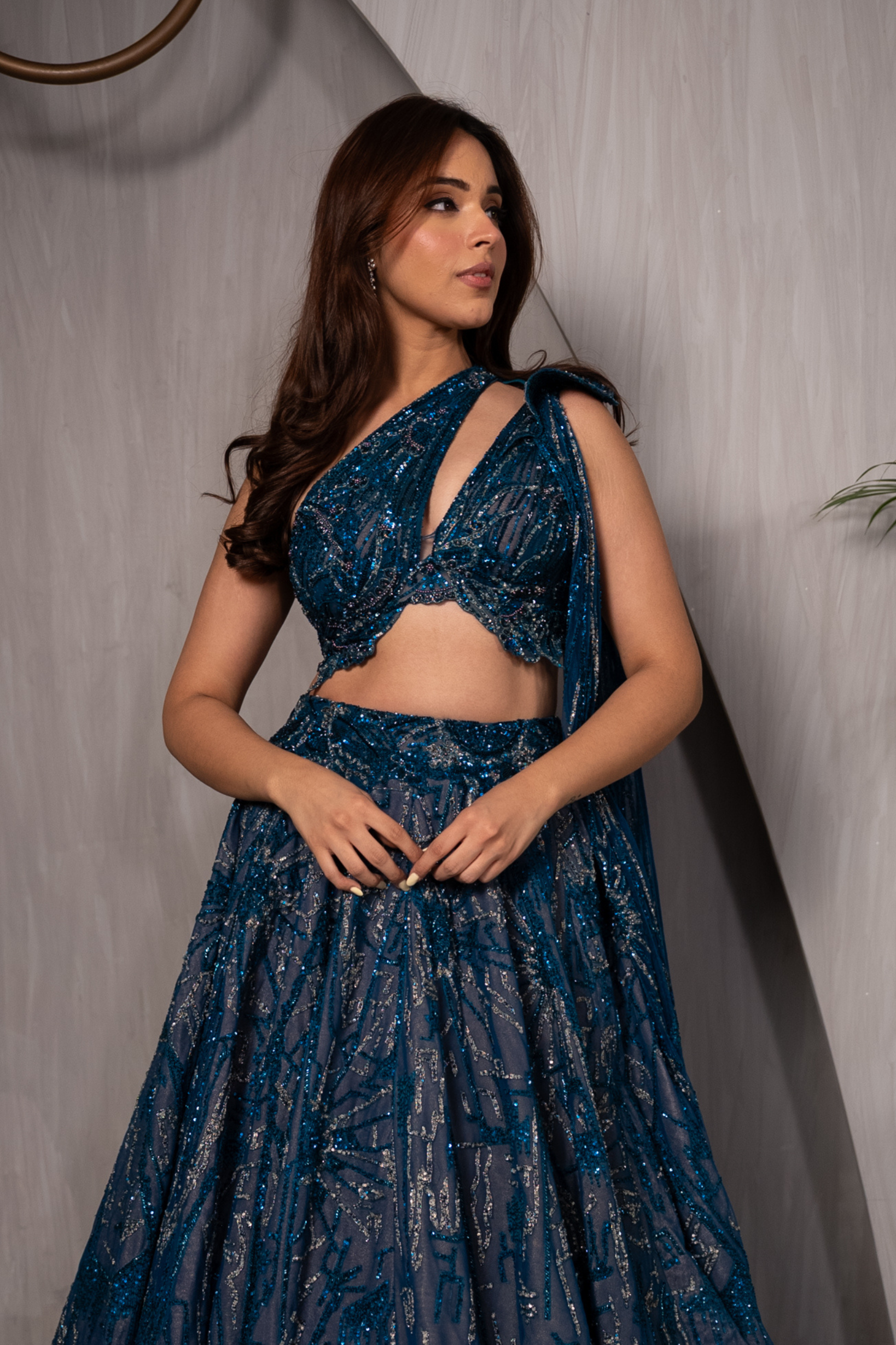 Priya Dora in Teal Bloom Lehenga