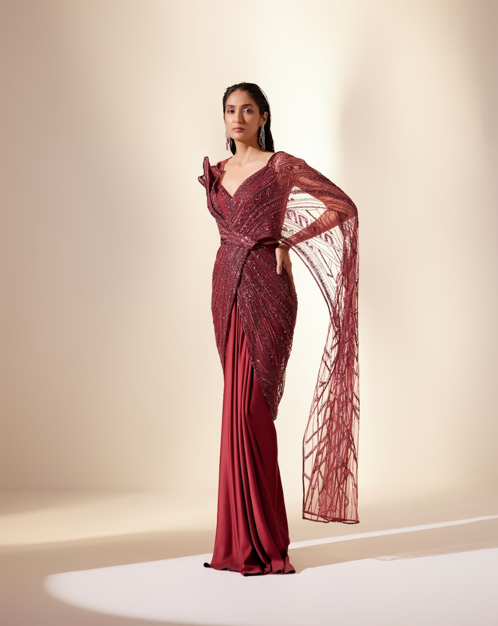 Wine Sizzling Whispers Saree