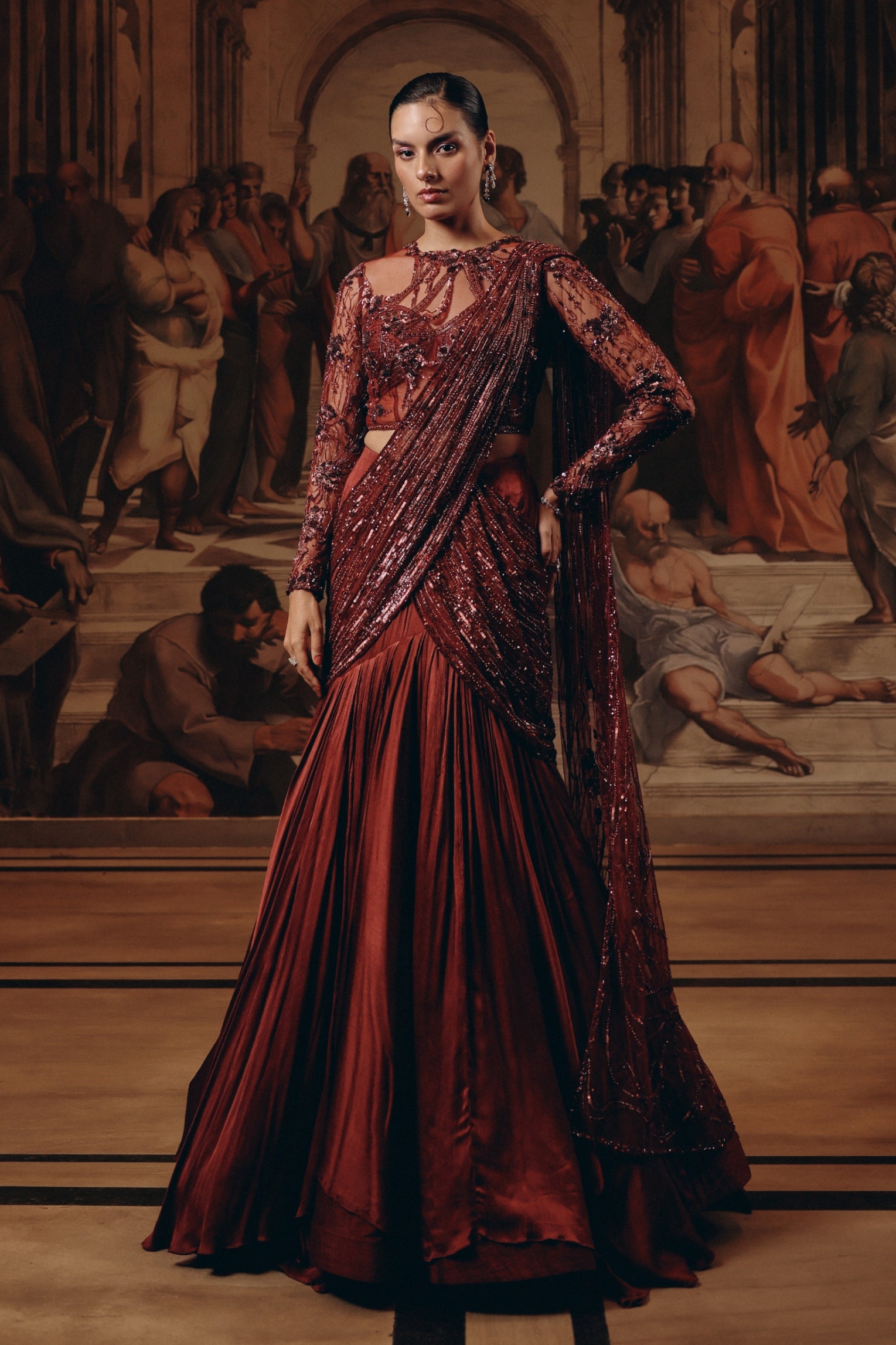 Imperial Garnet Drape saree
