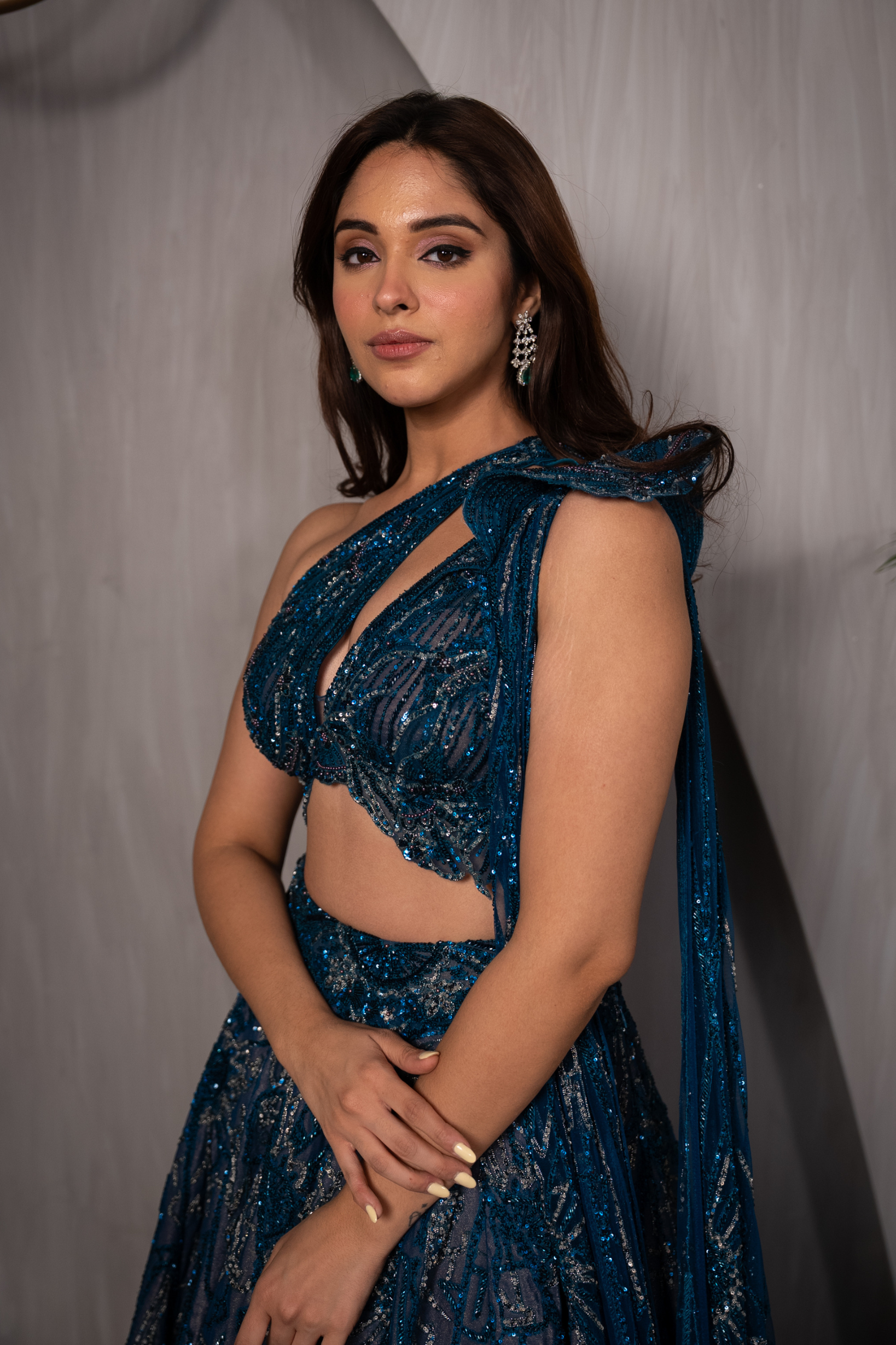 Priya Dora in Teal Bloom Lehenga