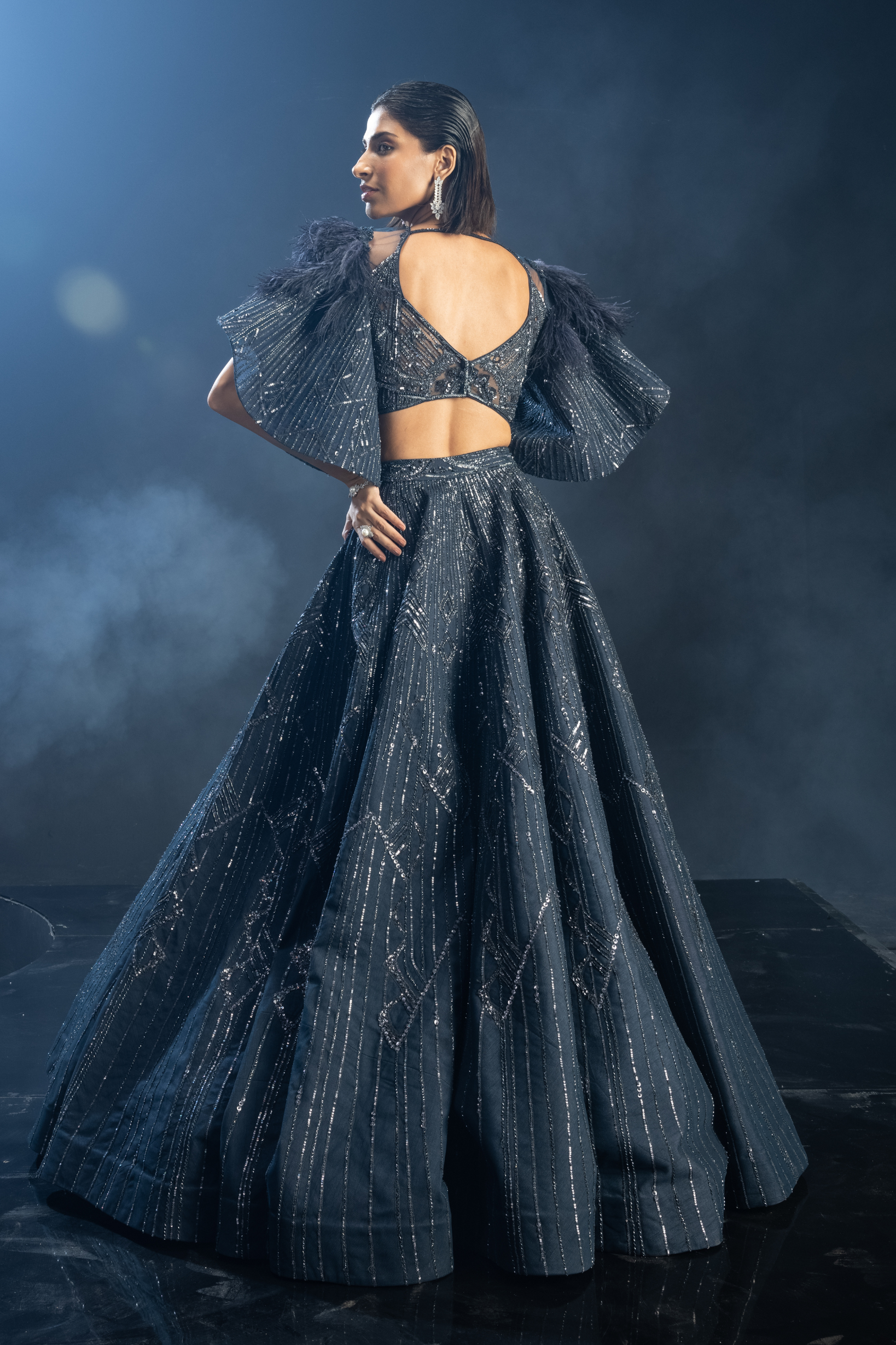 Midnight Blue Drizzle Lehenga