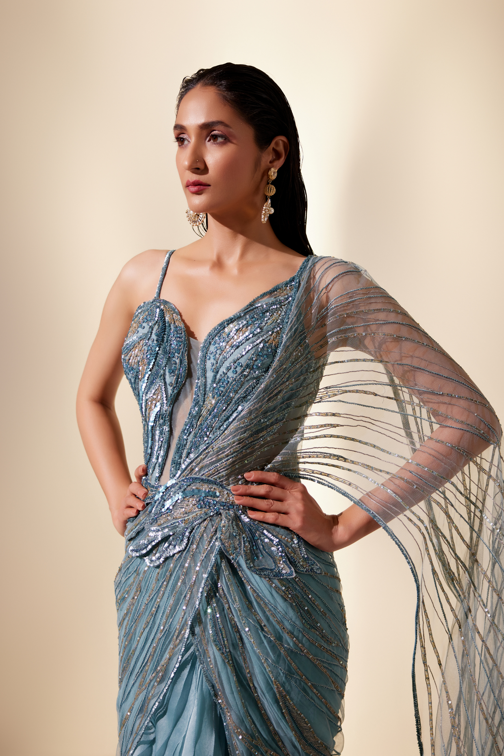 Twilight teal stream saree
