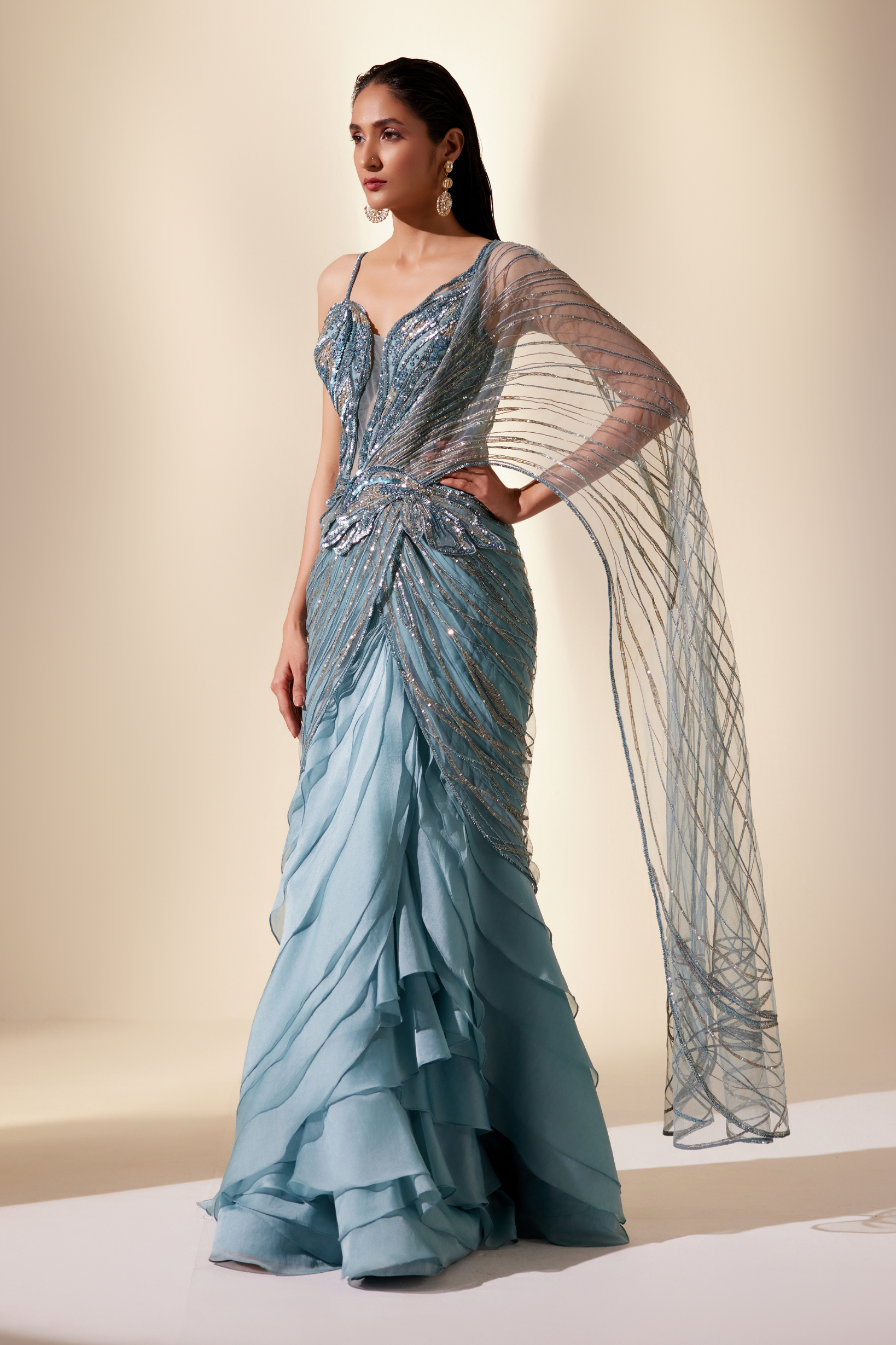 Twilight teal stream saree