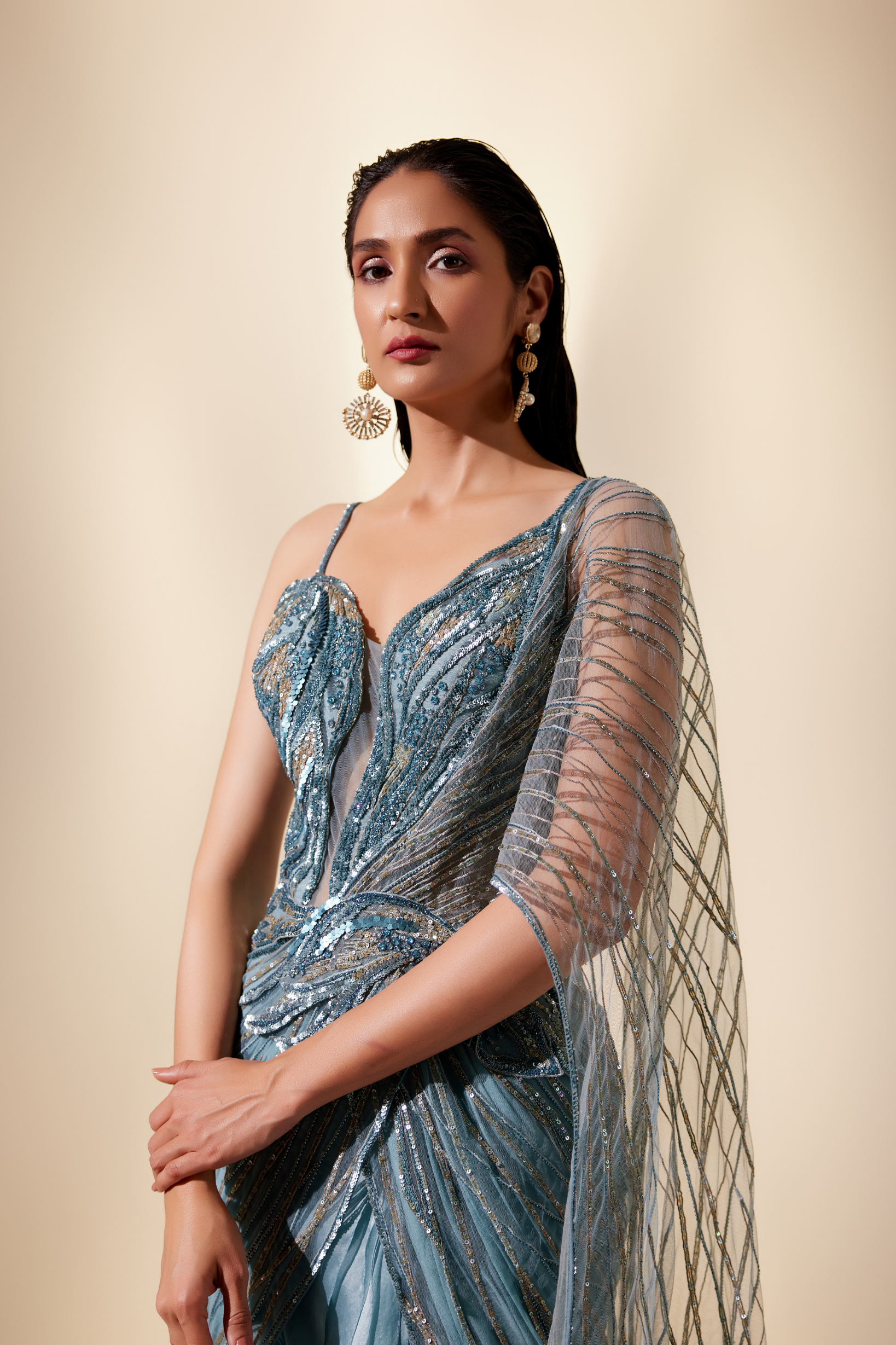 Twilight teal stream saree