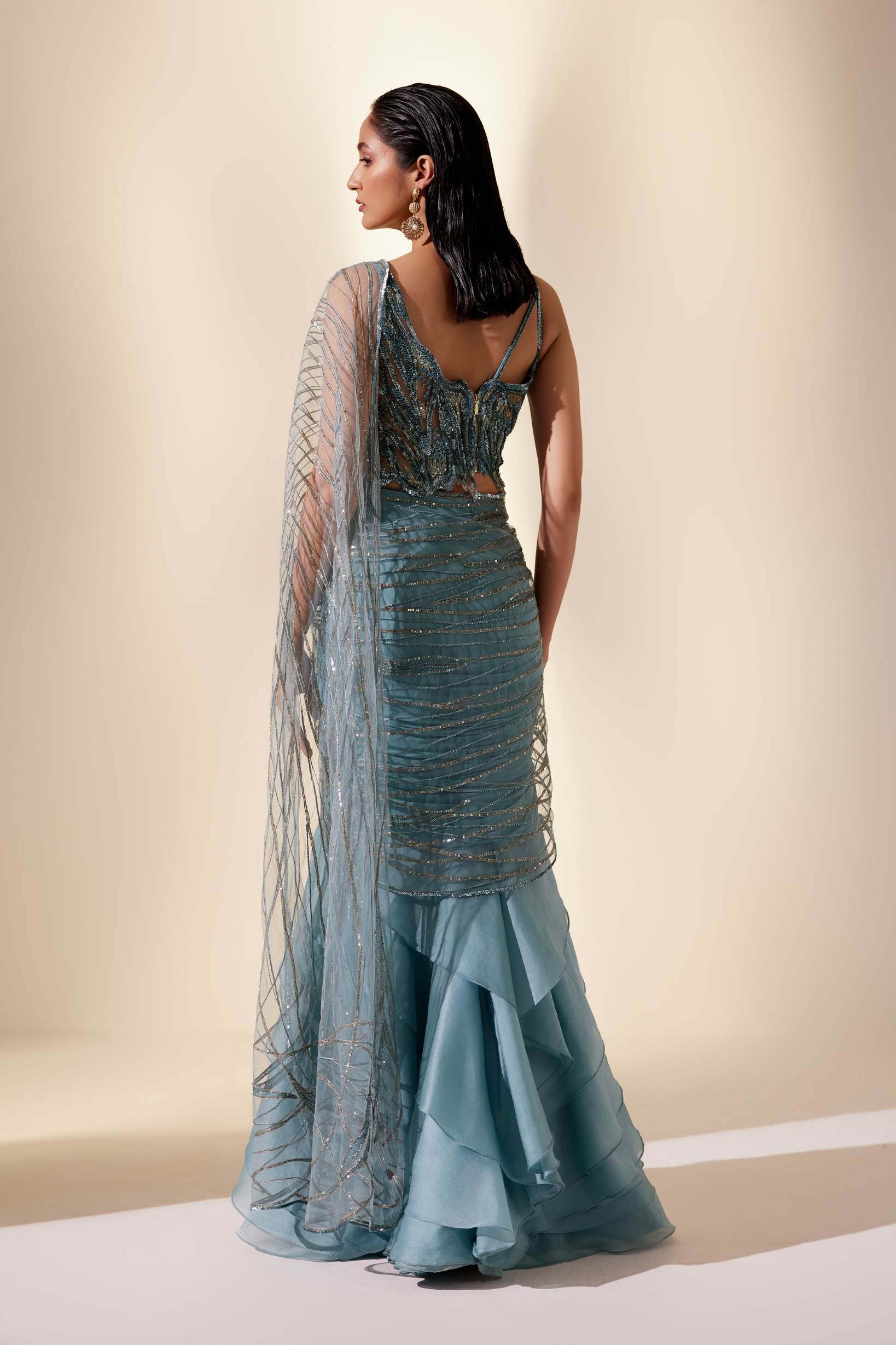 Twilight teal stream saree