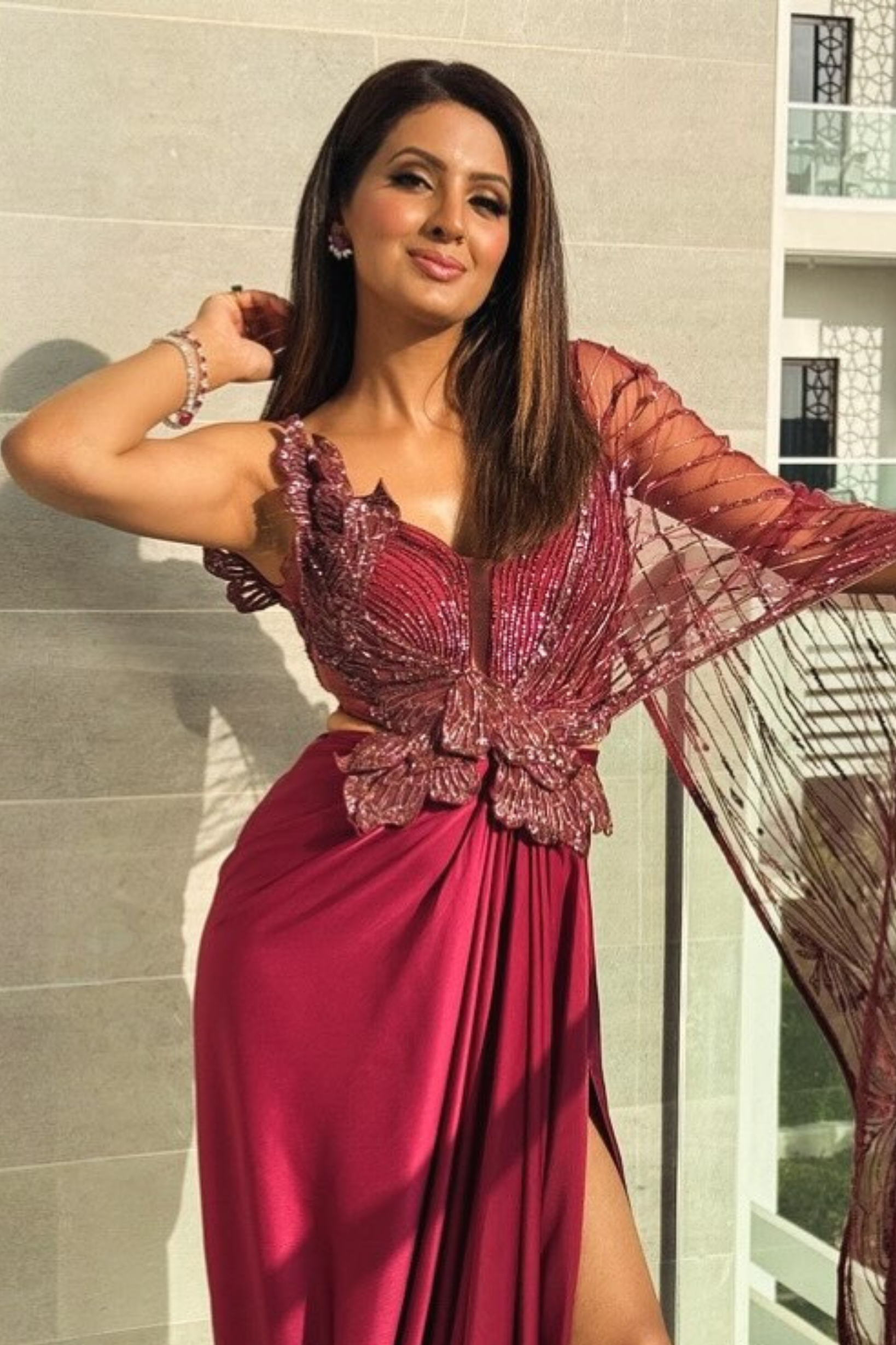 Geeta Basra in Petal Wings saree