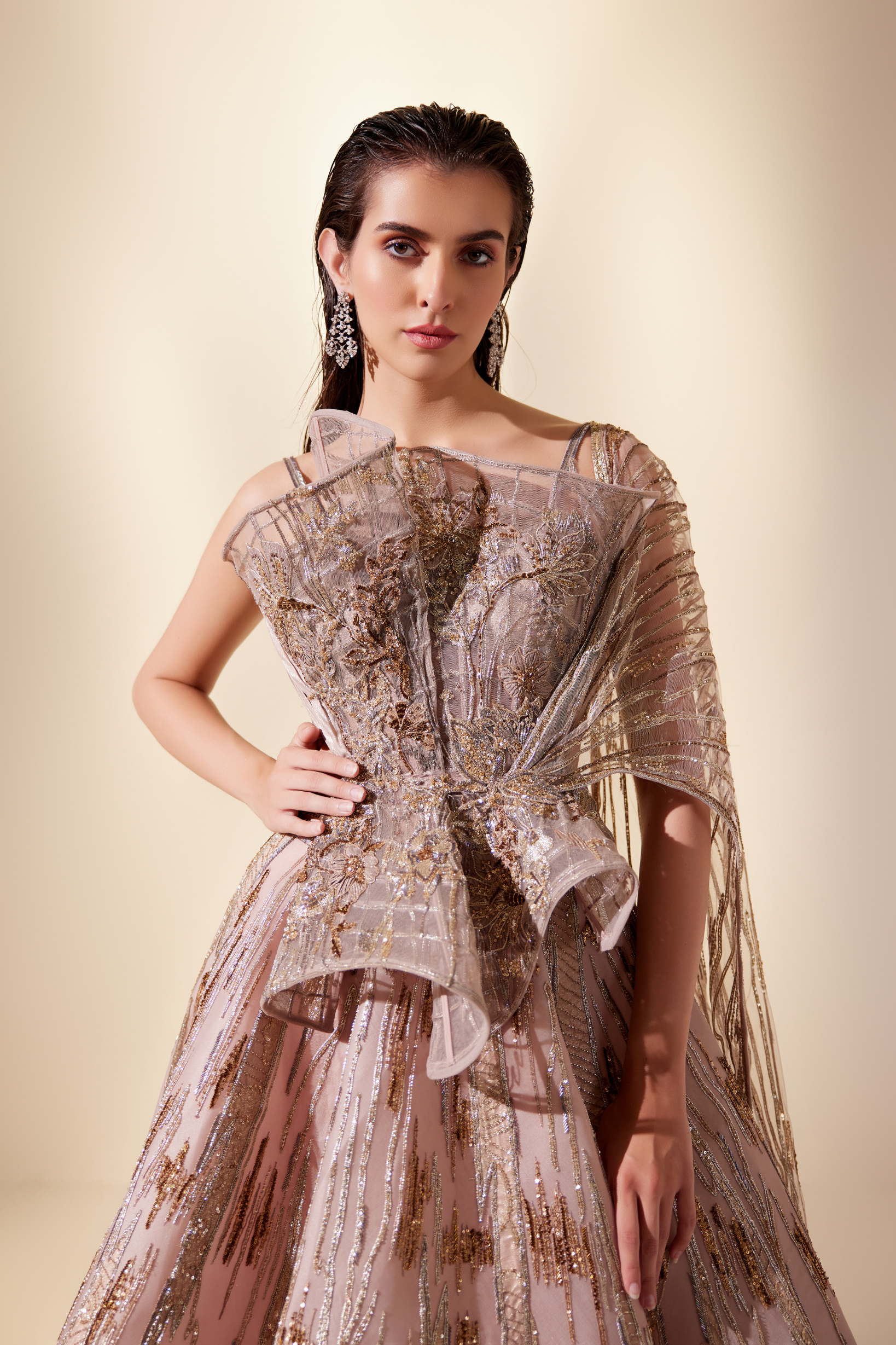 Peachy Cascade Lehenga Set