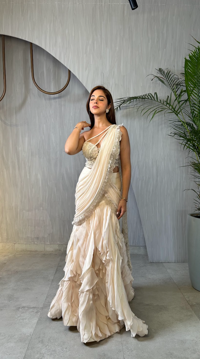 PRIYA DORA INMOONBEAM IVORY SAREE