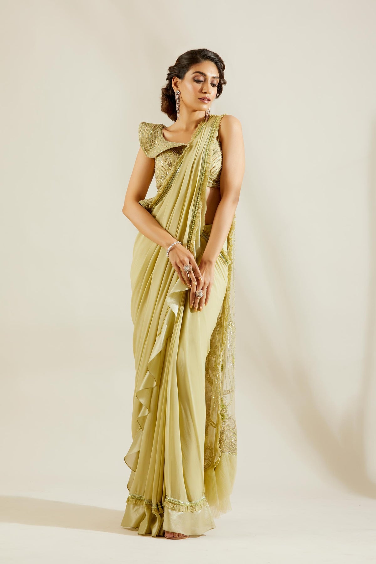 Buy Peach Gazella Embroidered Draped Saree With Stitched Blouse by RI RITU  KUMAR at Ogaan Online Shopping Site