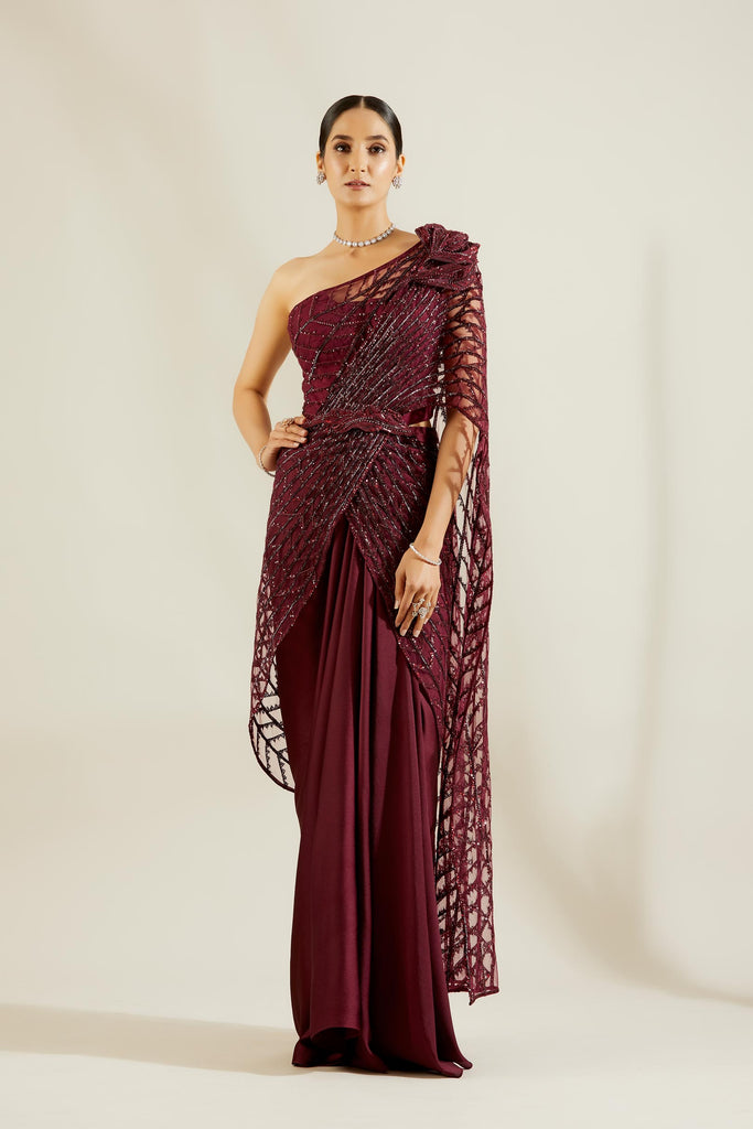 Buy Grey Zia Saree Gown by Designer KAMAALI COUTURE Online at Ogaan.com