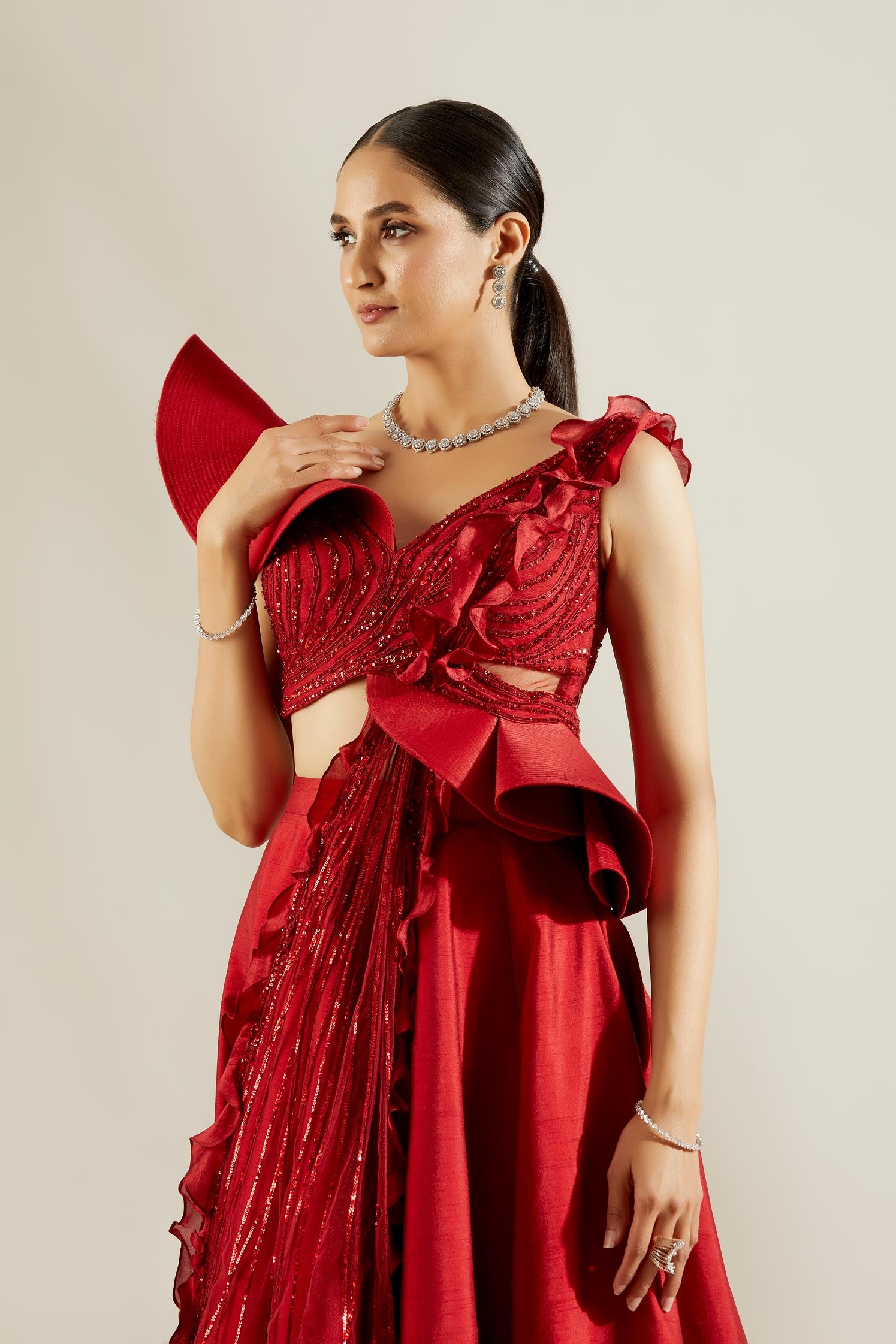 Brill Crimson Sculpted Blouse  and Skirt